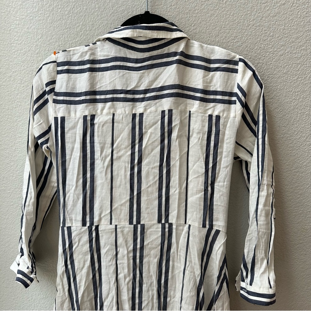 ZARA blue white striped linen blend shirt maxi dress womens XS missing belt ! - Picture 7 of 7